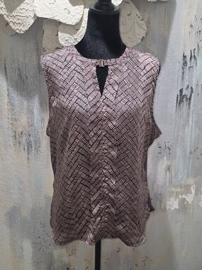 The Limited Brown & Cream Silk Front Geometric Keyhole Sleeveless Camisole -XL